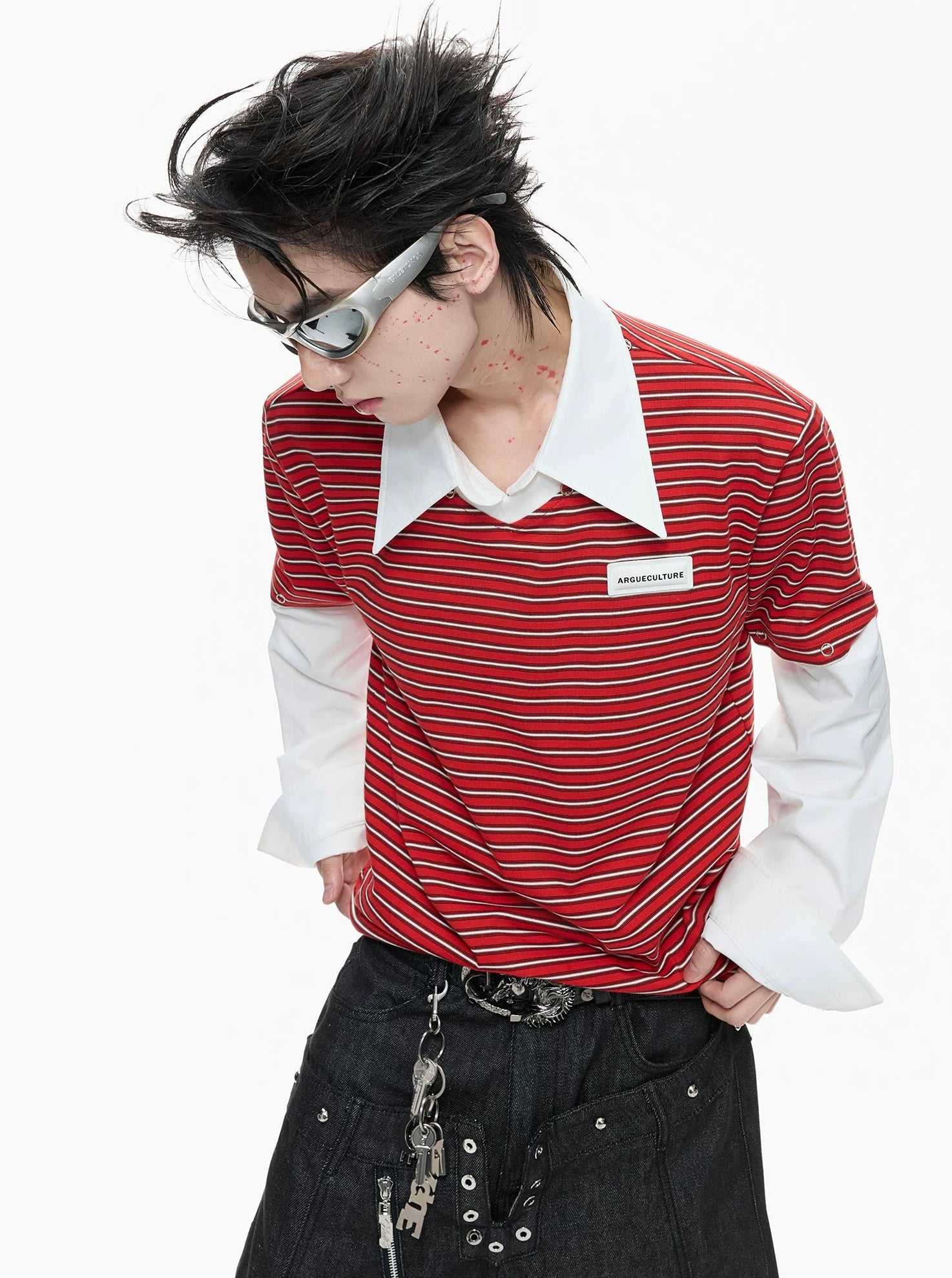 【26s Apr.】Contrast Stripe Convertible Layered Polo Shirt