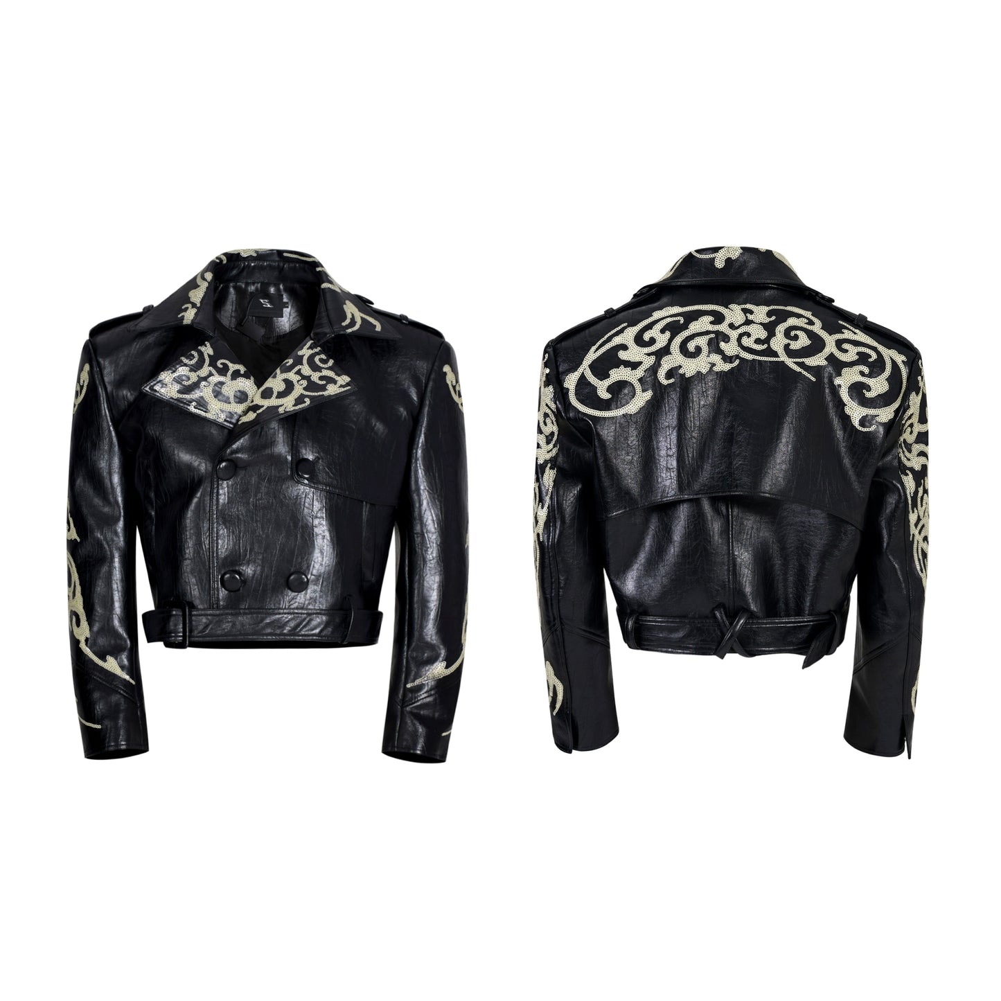 【25s Oct.】Cool Motorcycle Sequined Cropped Leather Jacket