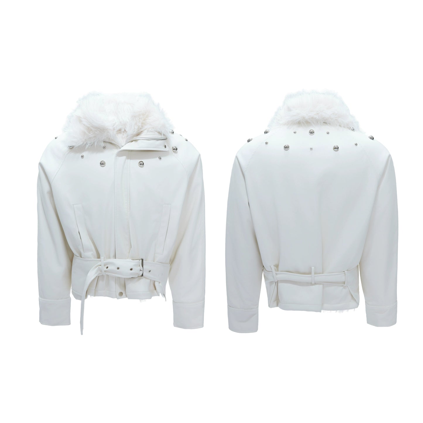 【25s Nov.】Riveted Faux Wolf Fur Collar Thickened Cotton Coat