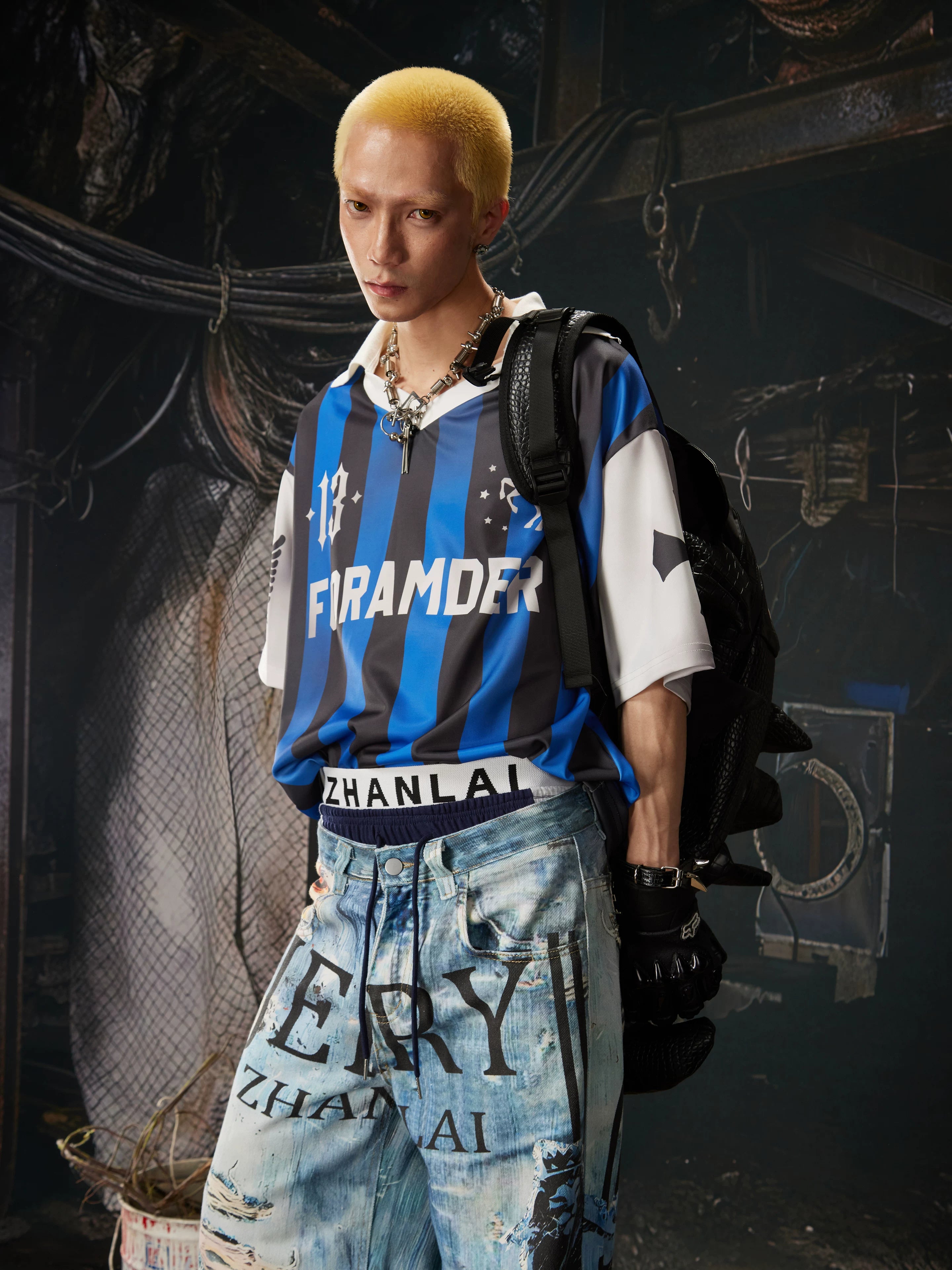 Blue Black Stripe Jersey Tee