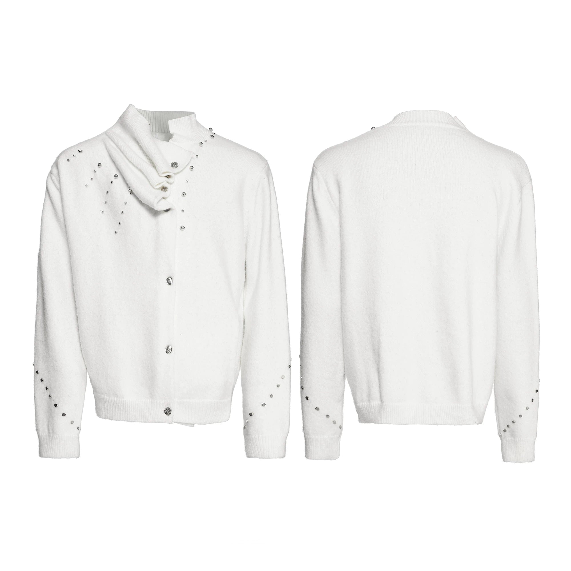 Asymmetric Studded Wool Blend Knit