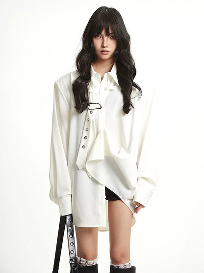 【25s Aug.】Loose Lapel Metal-Button Padded Shoulder Shirt