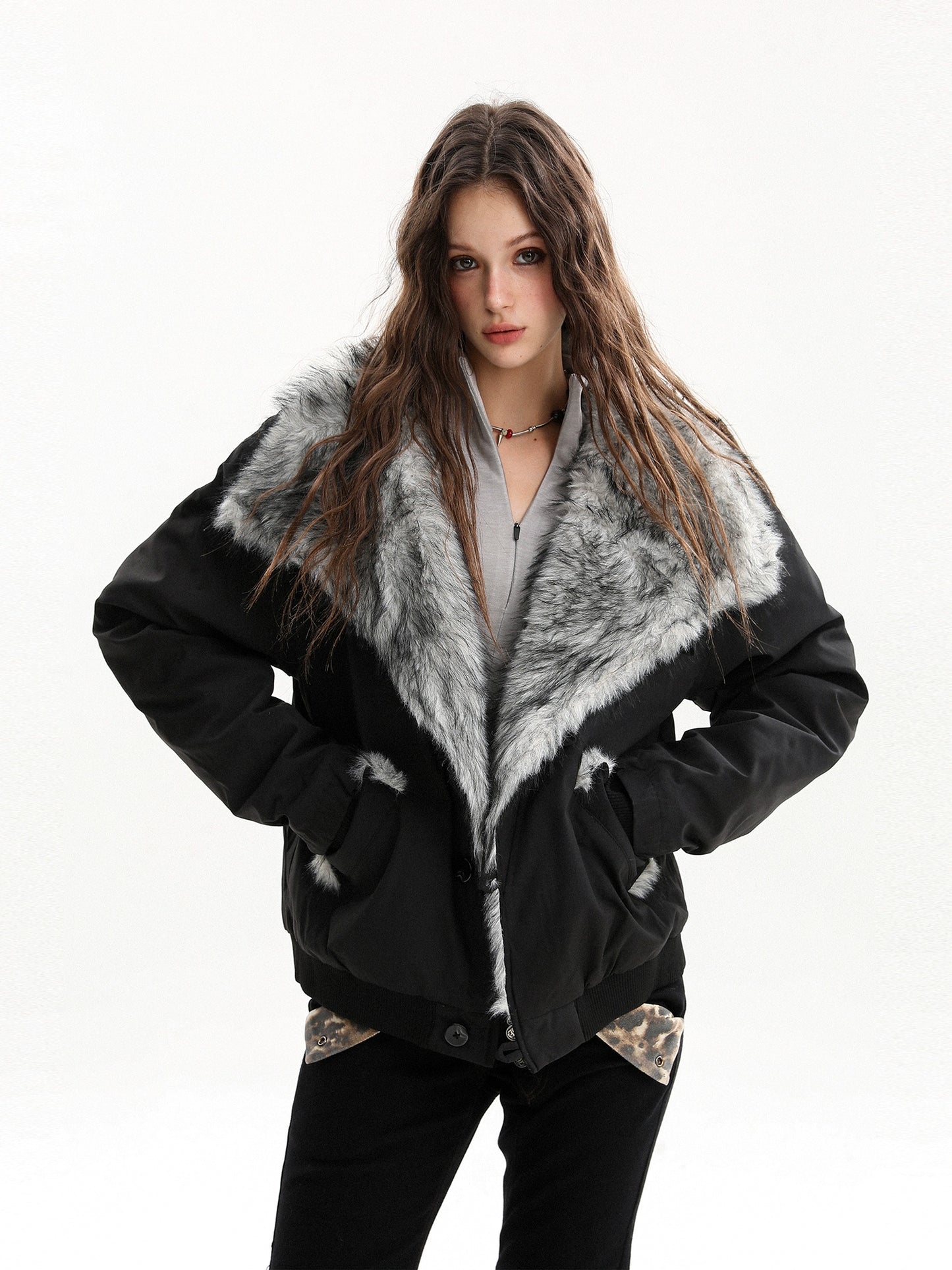 【25s Nov.】Oversized Collared Fur Trim Cotton Coat