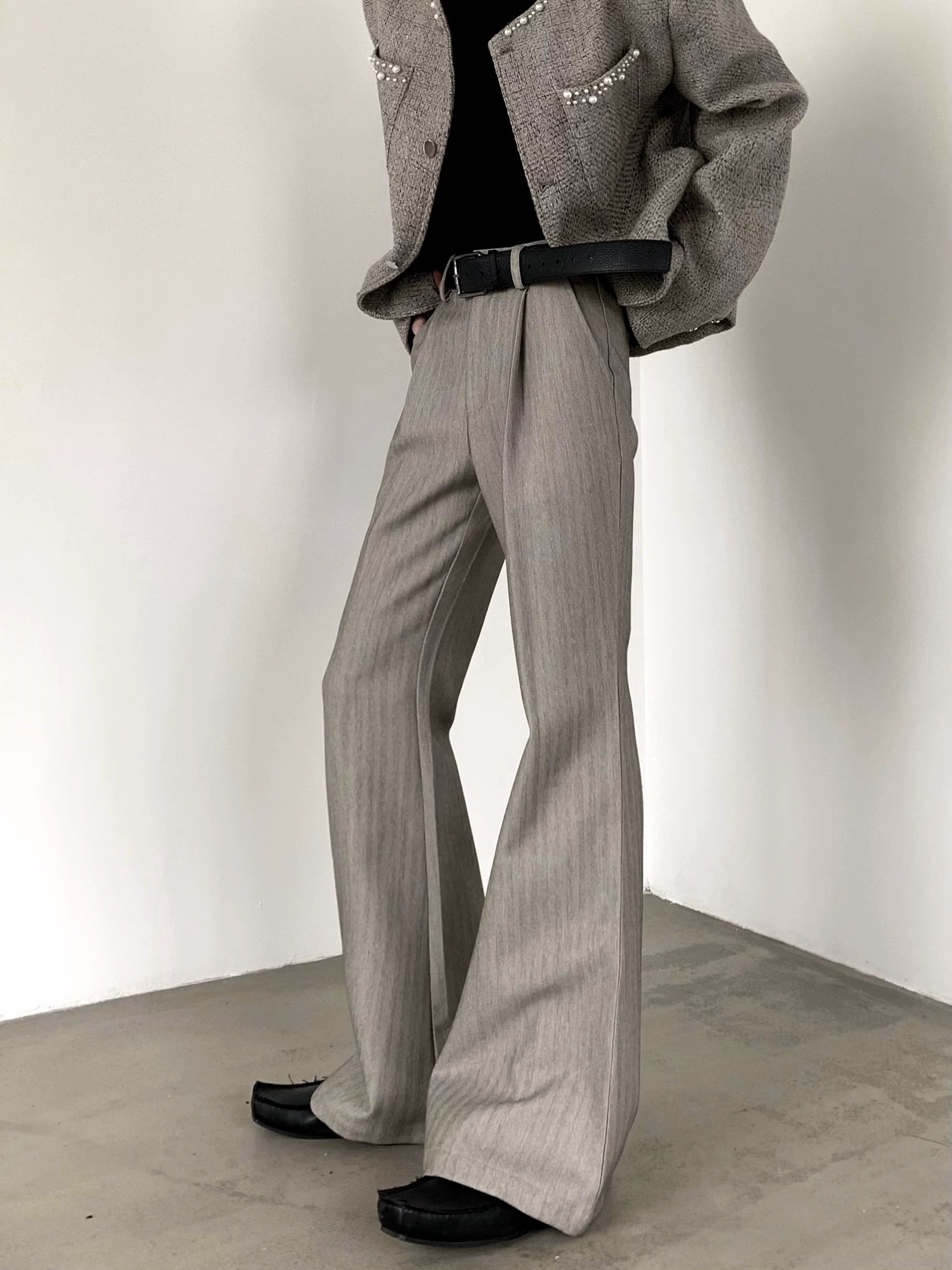 Old Money Pleated Striped Flared Trousers