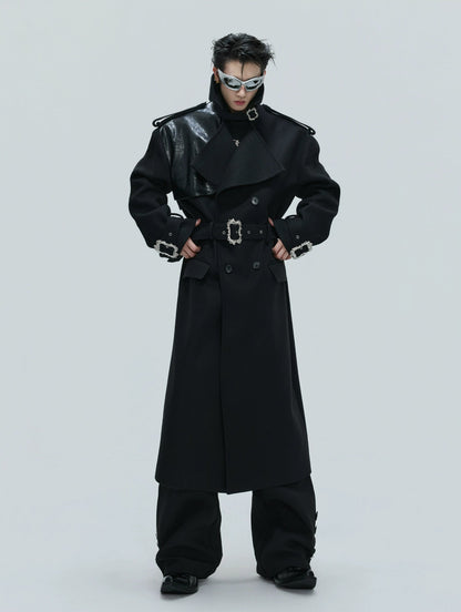 【25s Nov.】Crocodile-print Lace-up Metal Buckles Woolen Coat