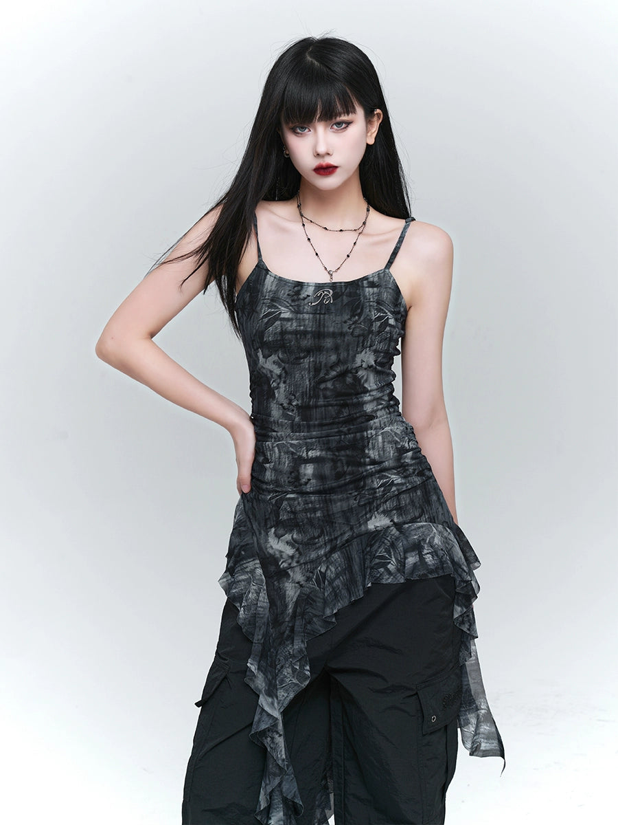 【25s Jul.】Ruffled Asymmetric Hem Strappy Tank