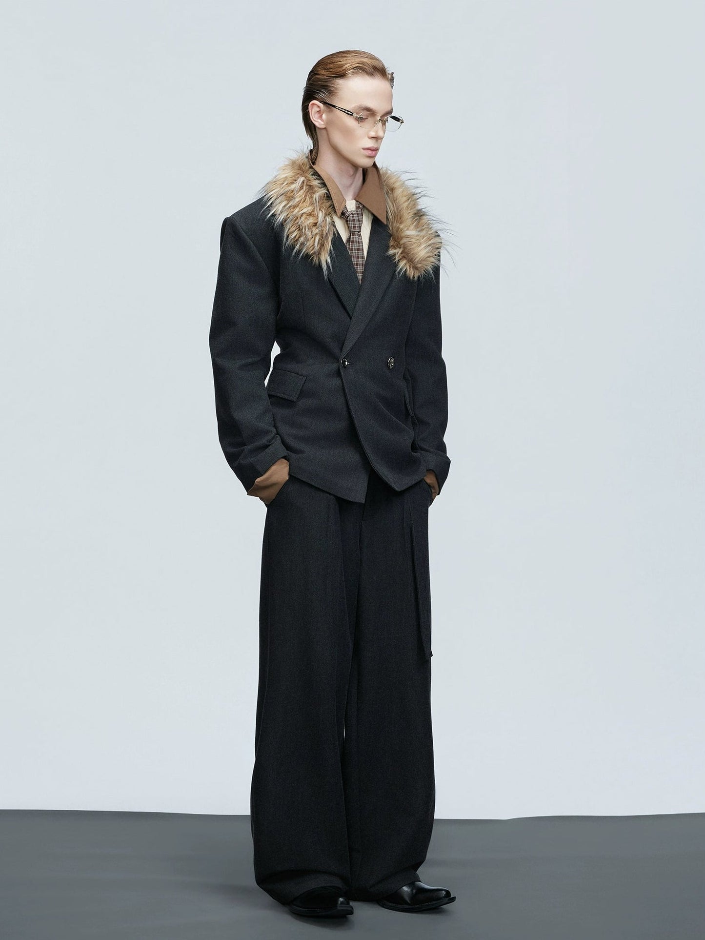 【25s Nov.】Elegant Detachable Fur Collar Wool Suit/Trousers