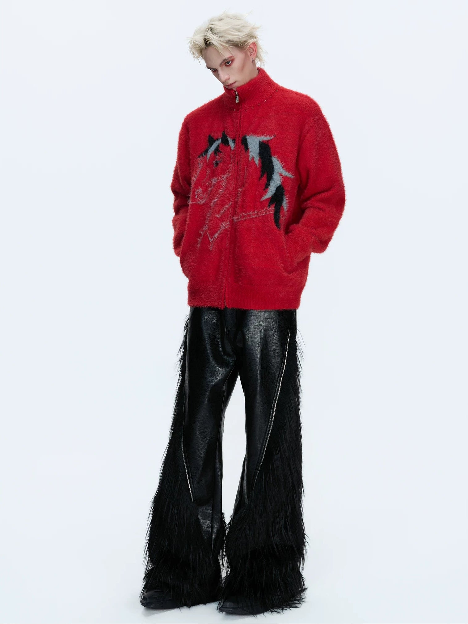 【26s Jan.】High-neck Horse Pattern Knit Cardigan