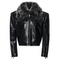 Crocodile Fur Collar Short Leather Jacket