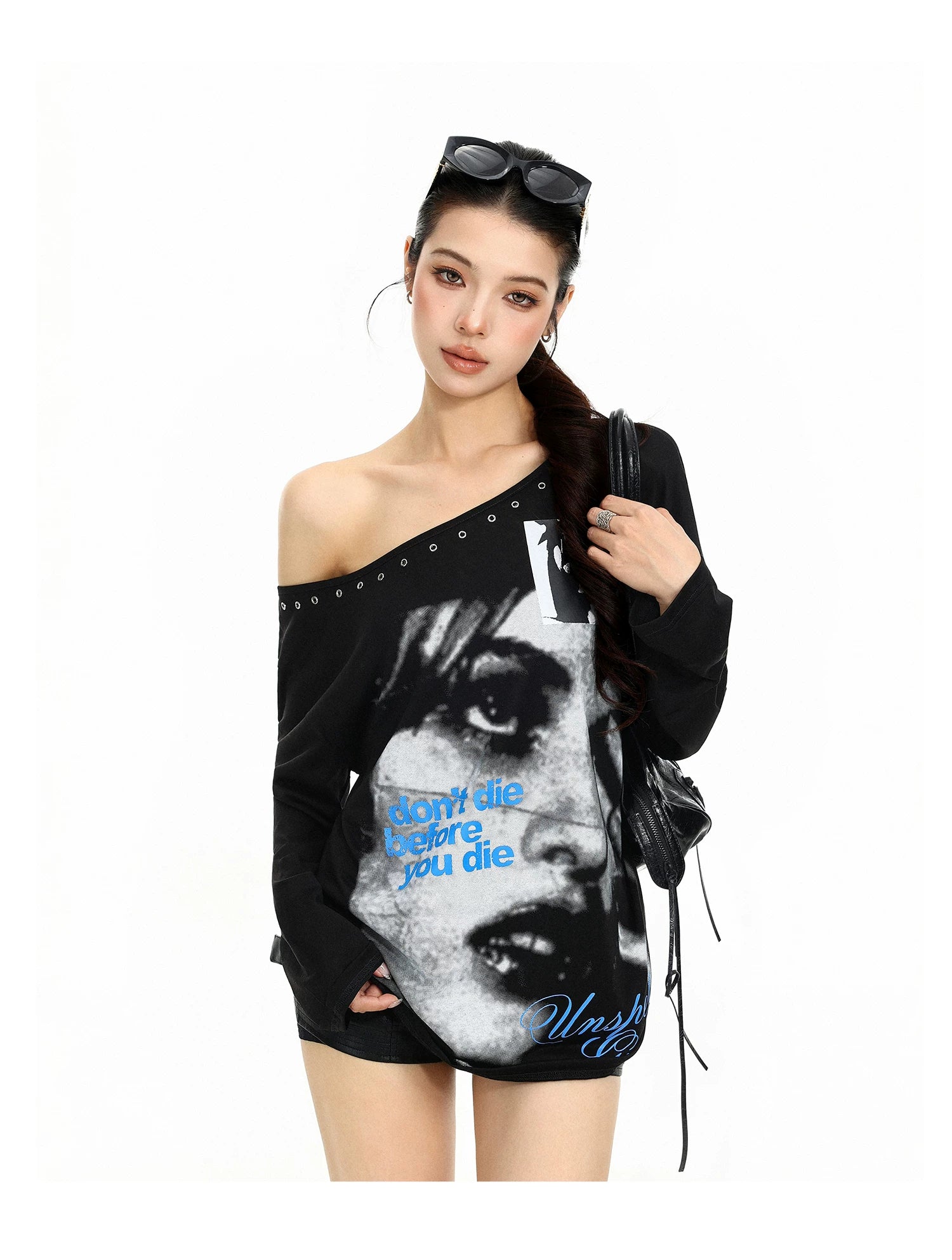 Off-Shoulder Portrait Print Top