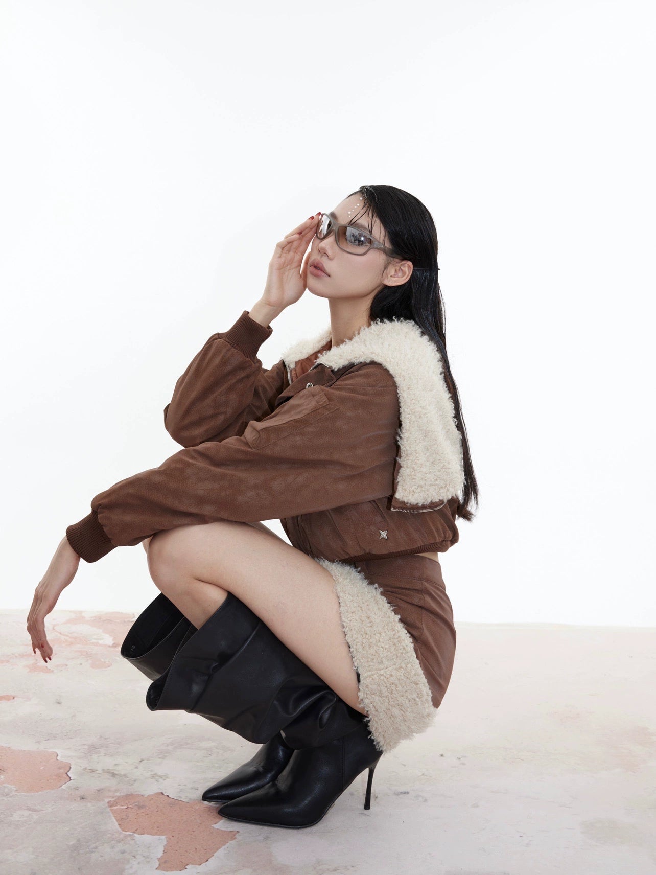 【23s November.】Retro Sherpa Short Coat and Skirt Two-piece Set