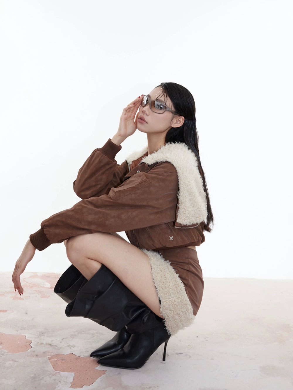 【23s November.】Retro Sherpa Short Coat and Skirt Two-piece Set ArtsKoreanMan
