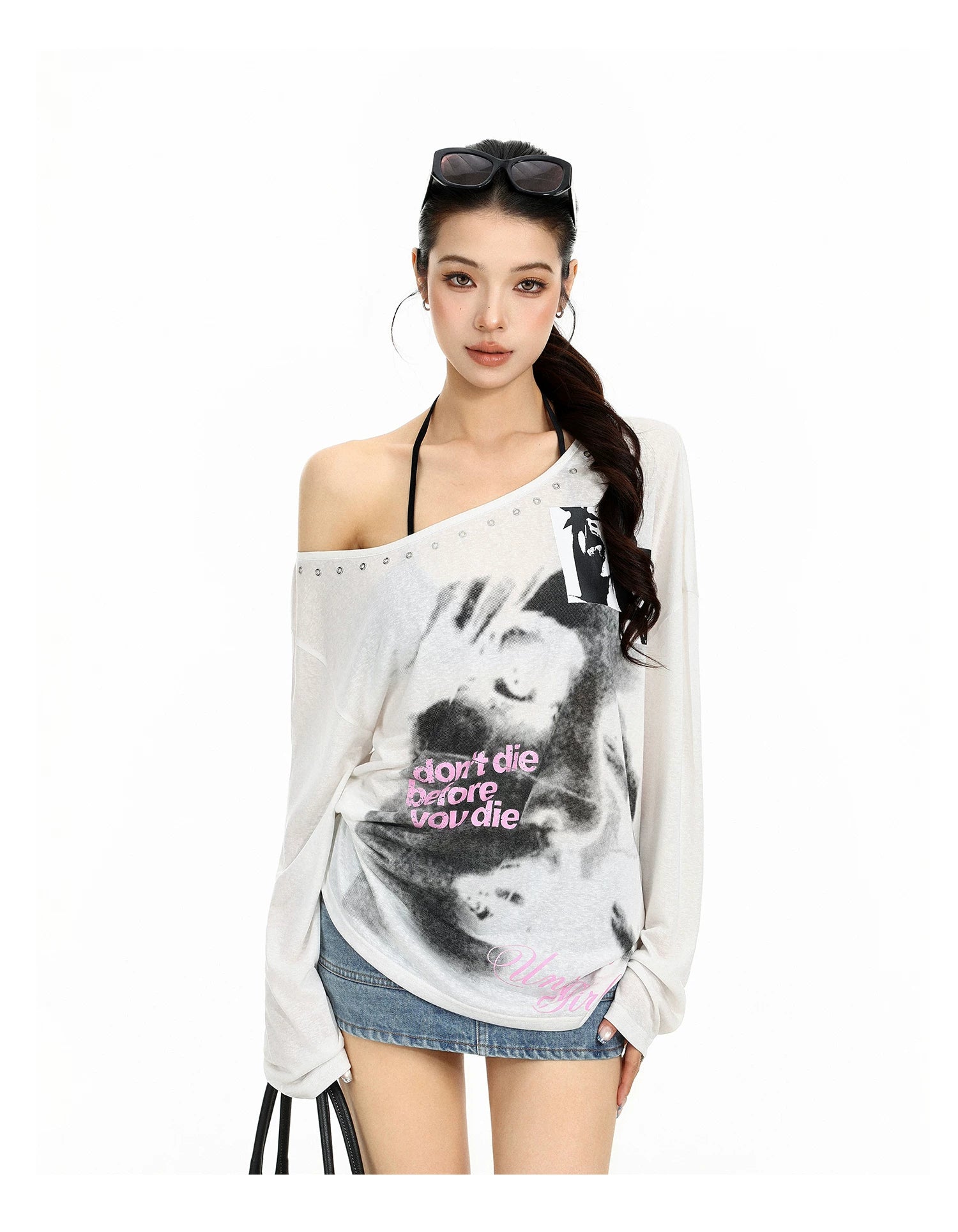 Off-Shoulder Portrait Print Top