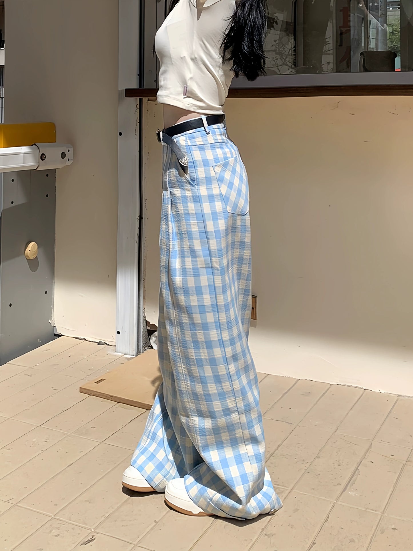 【25s Feb.】Refreshing Blue Plaid Casual Pants