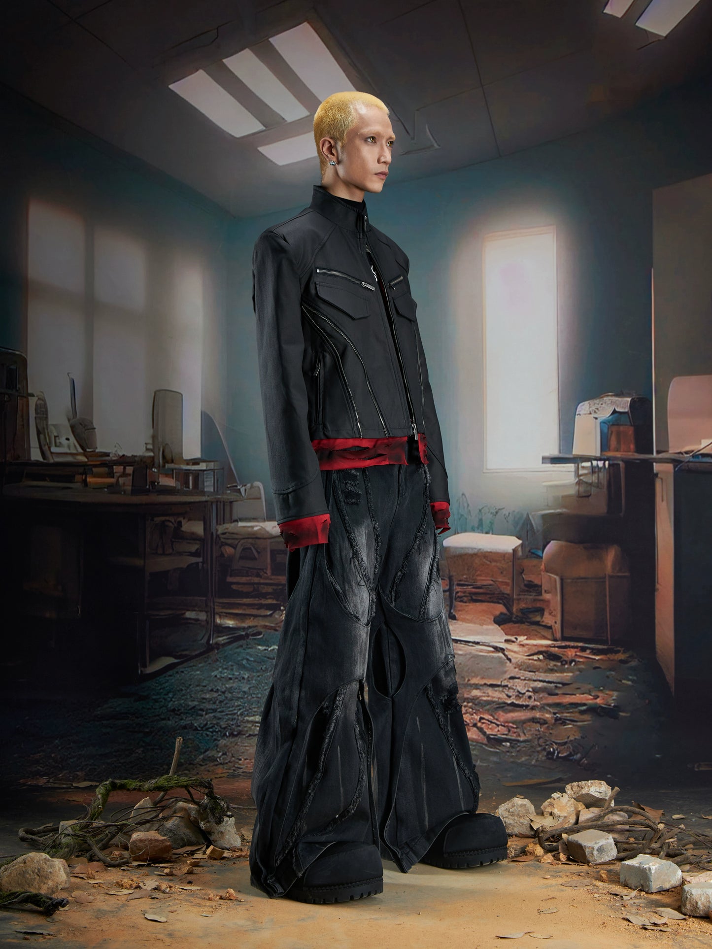 【25s Oct.】Dark Deconstructed Patchwork Leather Jacket