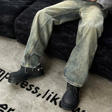 Denim Patchwork Iron Plate Thick-soled Derby Shoes