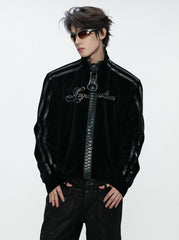Wave Texture Rhinestone Moto Jacket