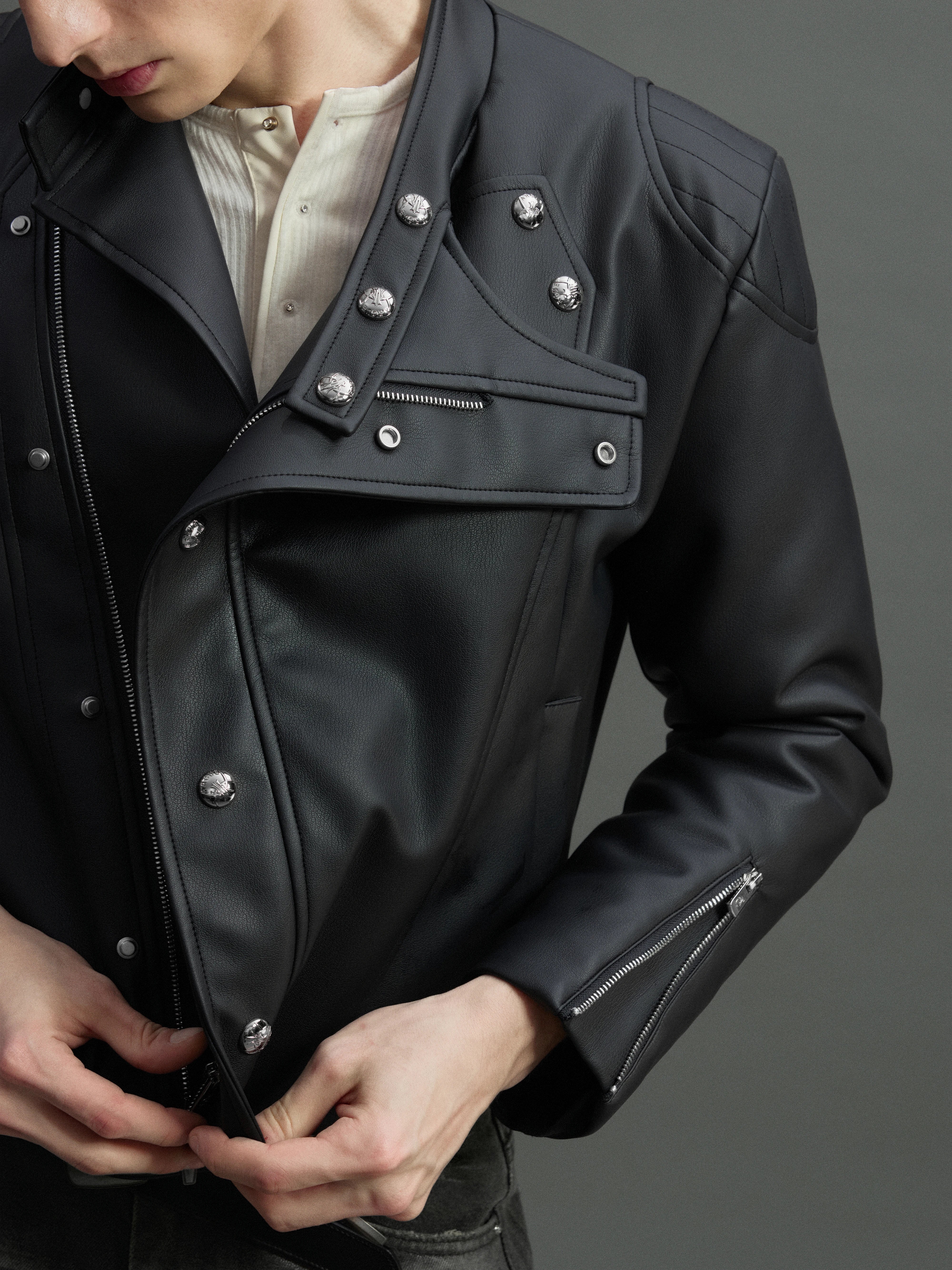 Slim Asymmetric Zip Faux Fur Jacket