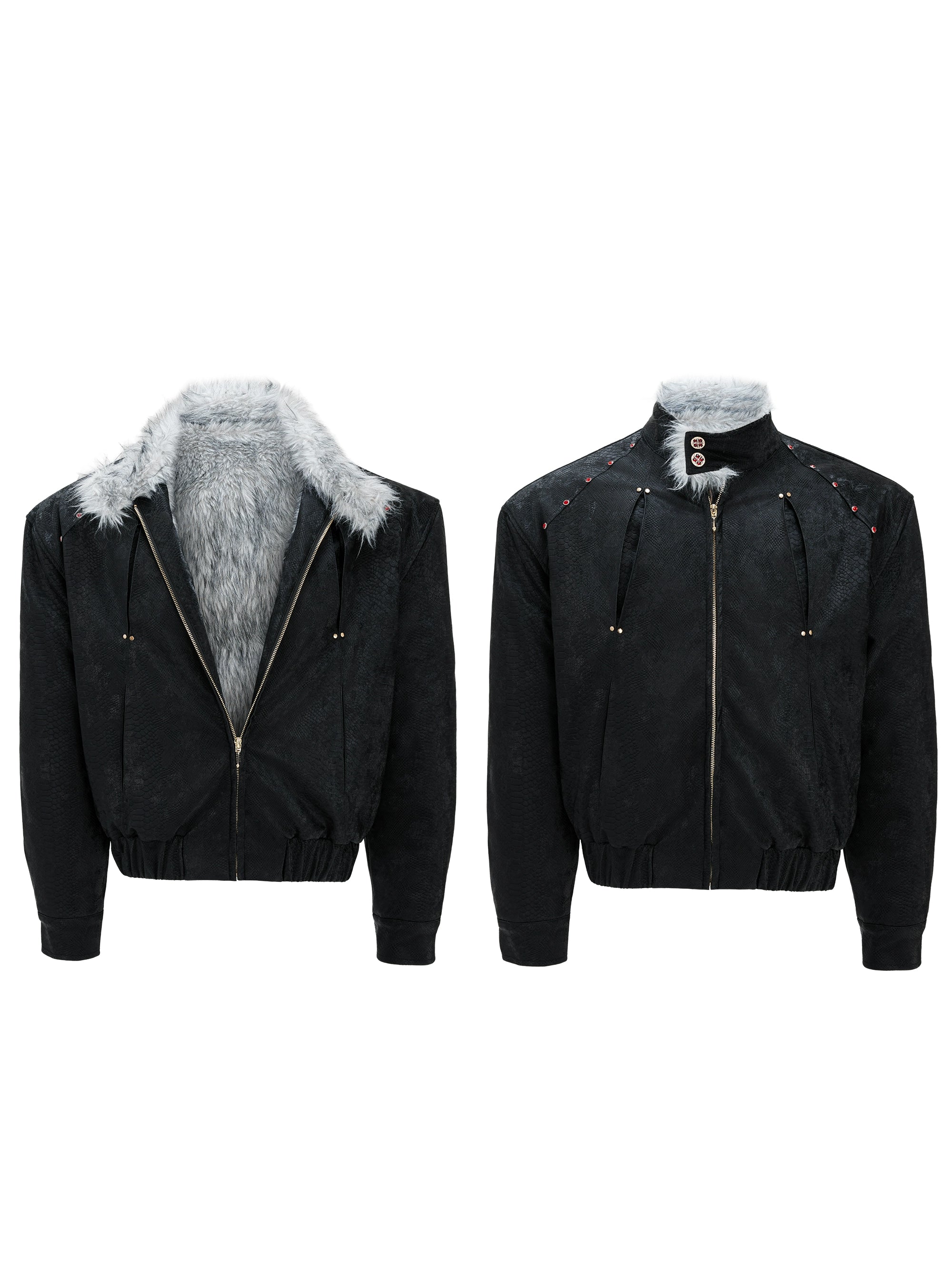 【25s Nov.】"Snowy Silver Fox" Plush Leather Jacket (No Hood)