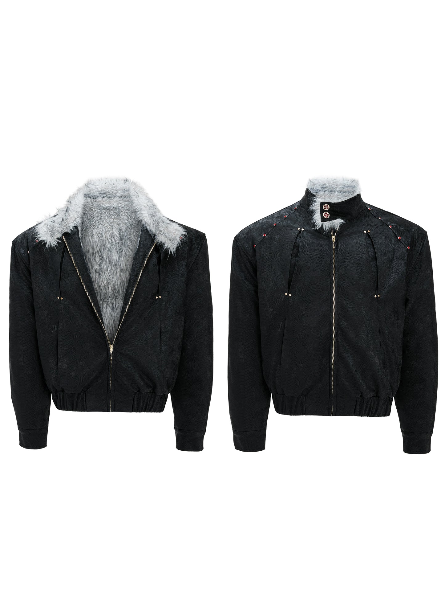 【25s Nov.】"Snowy Silver Fox" Plush Leather Jacket (No Hood)