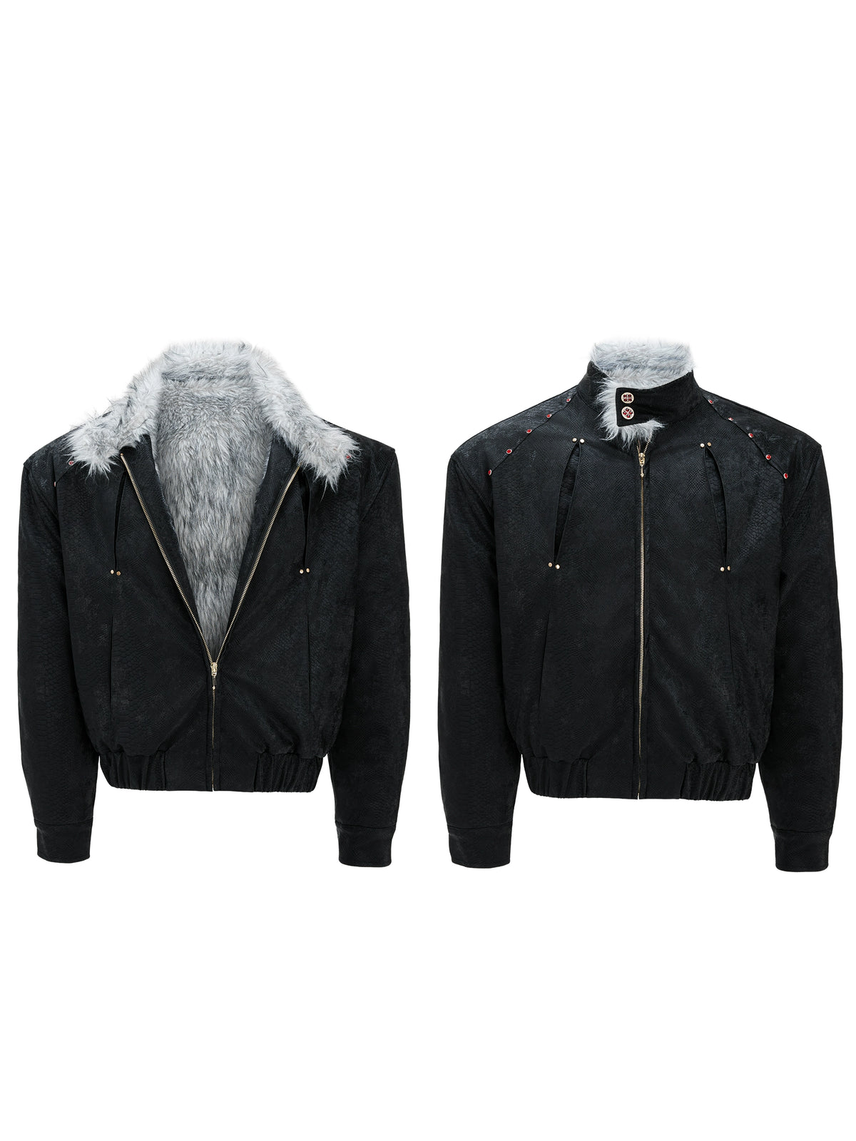 【25s Nov.】"Snowy Silver Fox" Plush Leather Jacket (No Hood)