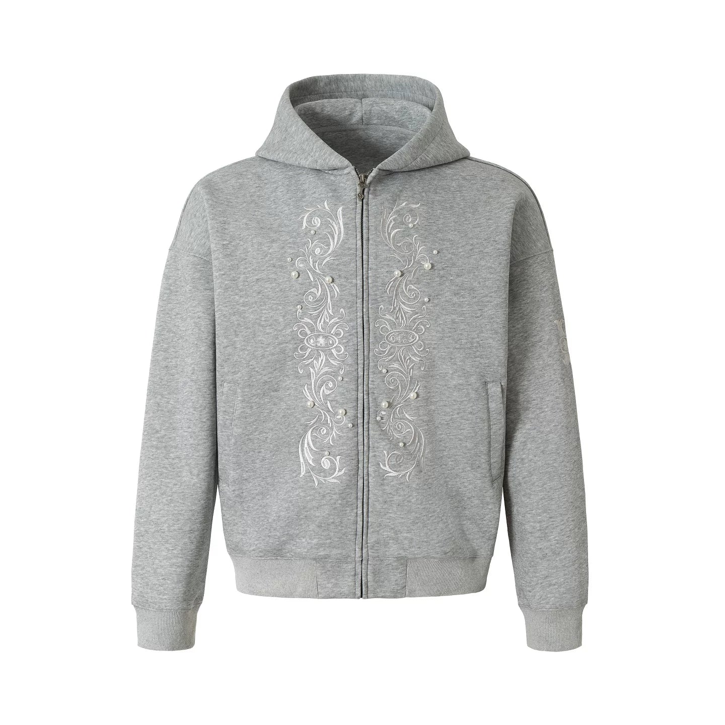 Vintage Embroidered Pearl Zip Hoodie