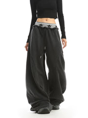 【26s Apr.】Double Waist Washed Fleece Wide-Leg Sweatpants