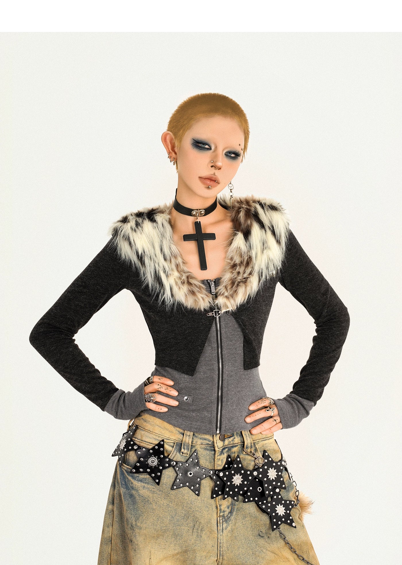 【25s Oct.】Hot Girl Leopard Print Fur Collar Knit Cardigan