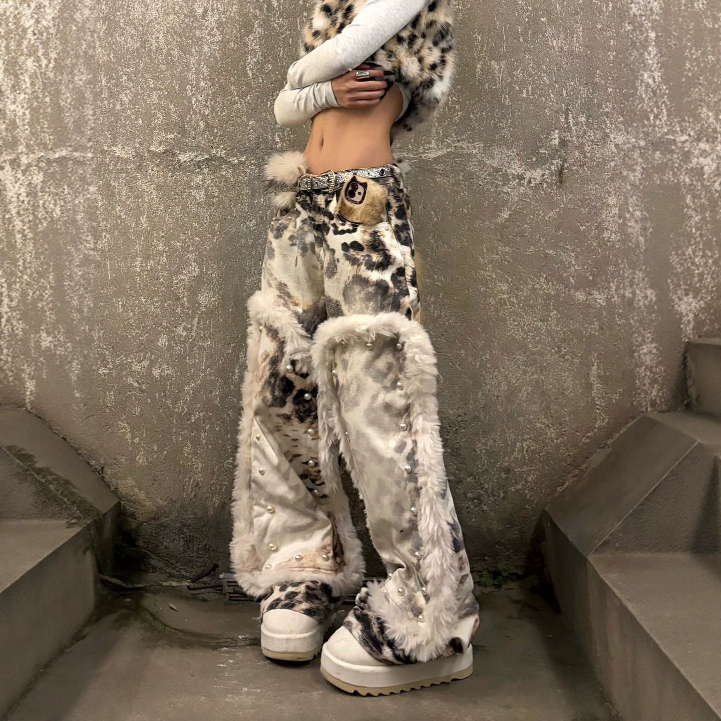 【25s Nov.】Leopard Print Plush Patchwork Jeans