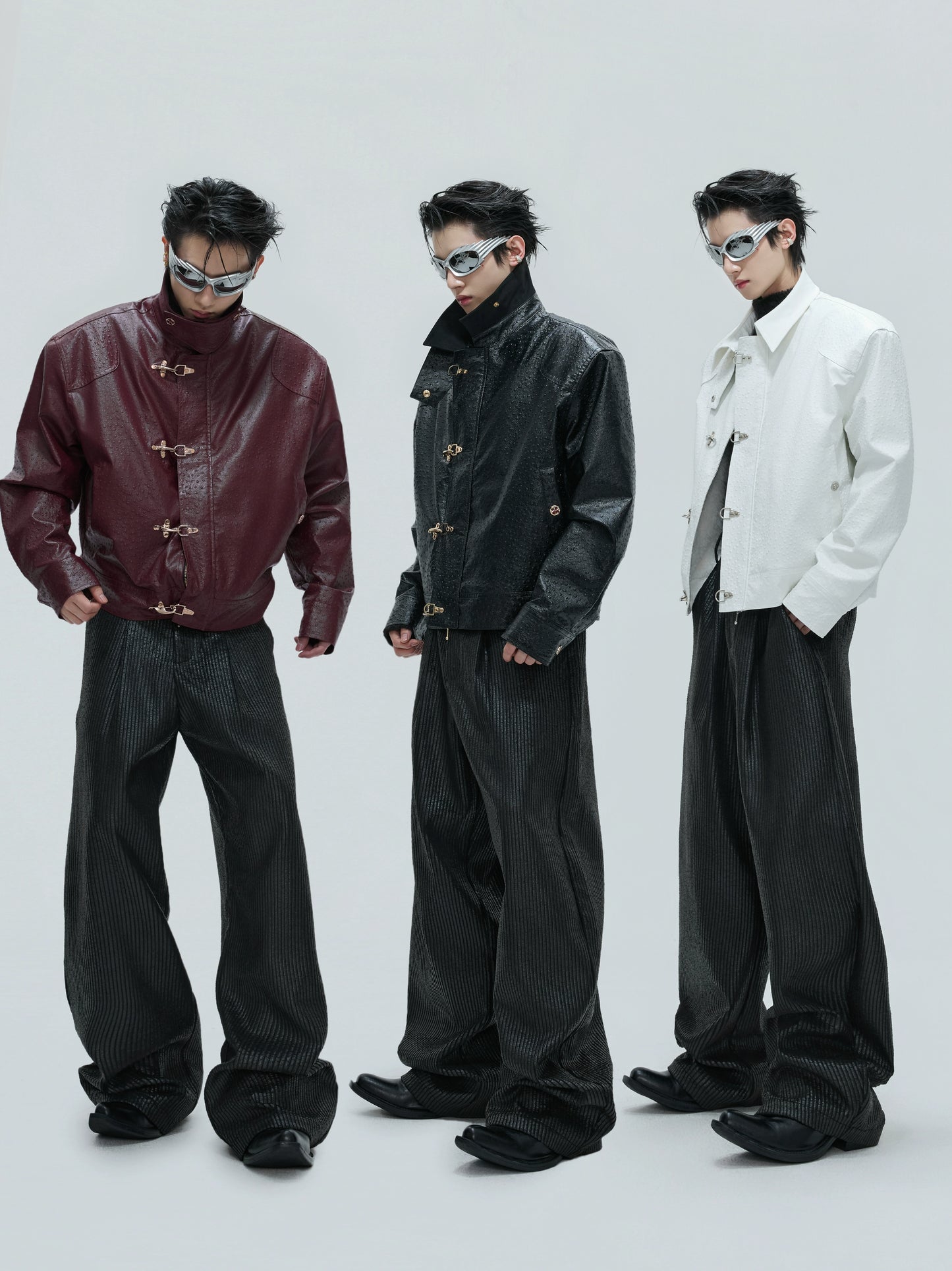 【25s Nov.】Ostrich Leather Aircraft Button Plush Leather Jacket