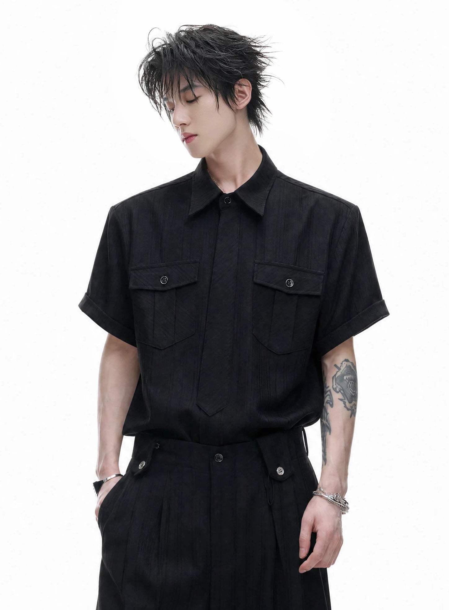 Stripe Tie Layered Shirt / Trouser
