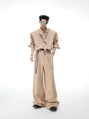 【25s Sep.】Scarf Shoulder Pad Shirt / Drape Wide-leg Pants