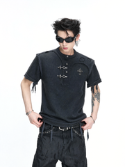 Distressed Rib Texture Henley Tee