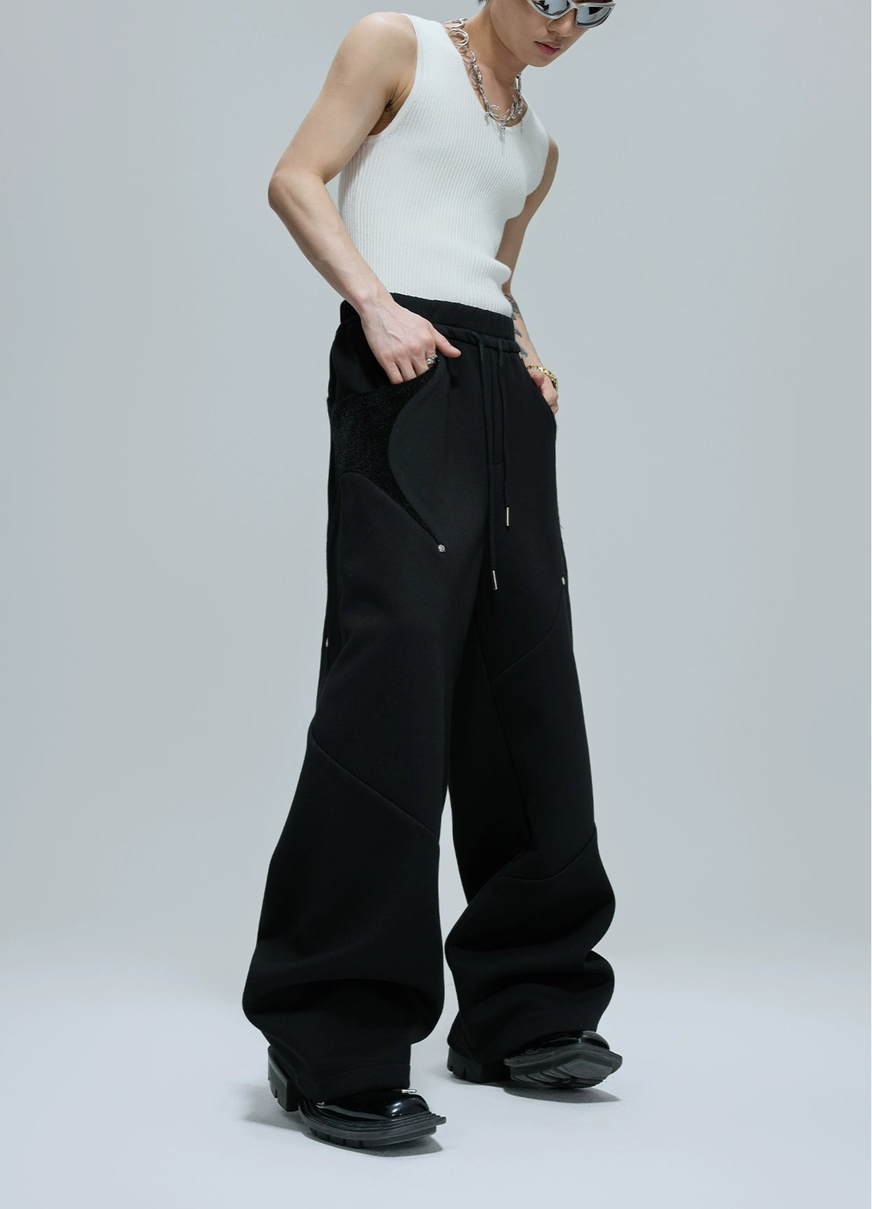 【25s Oct.】Hooded Cropped Mohair Patchwork Hooide/Pants