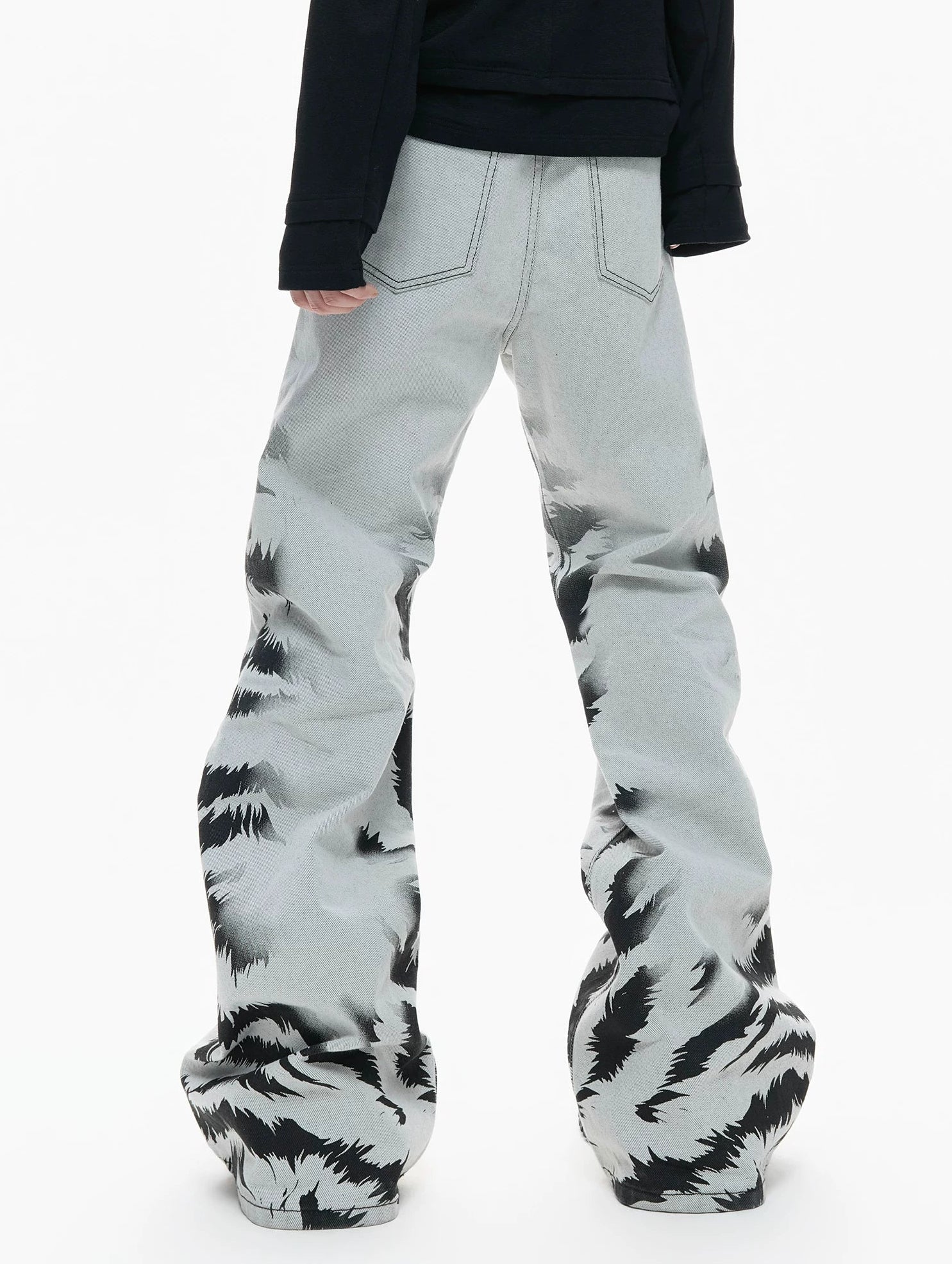 【26s Apr.】Distressed Tiger Tie-Dye Straight Flared Denim Pants