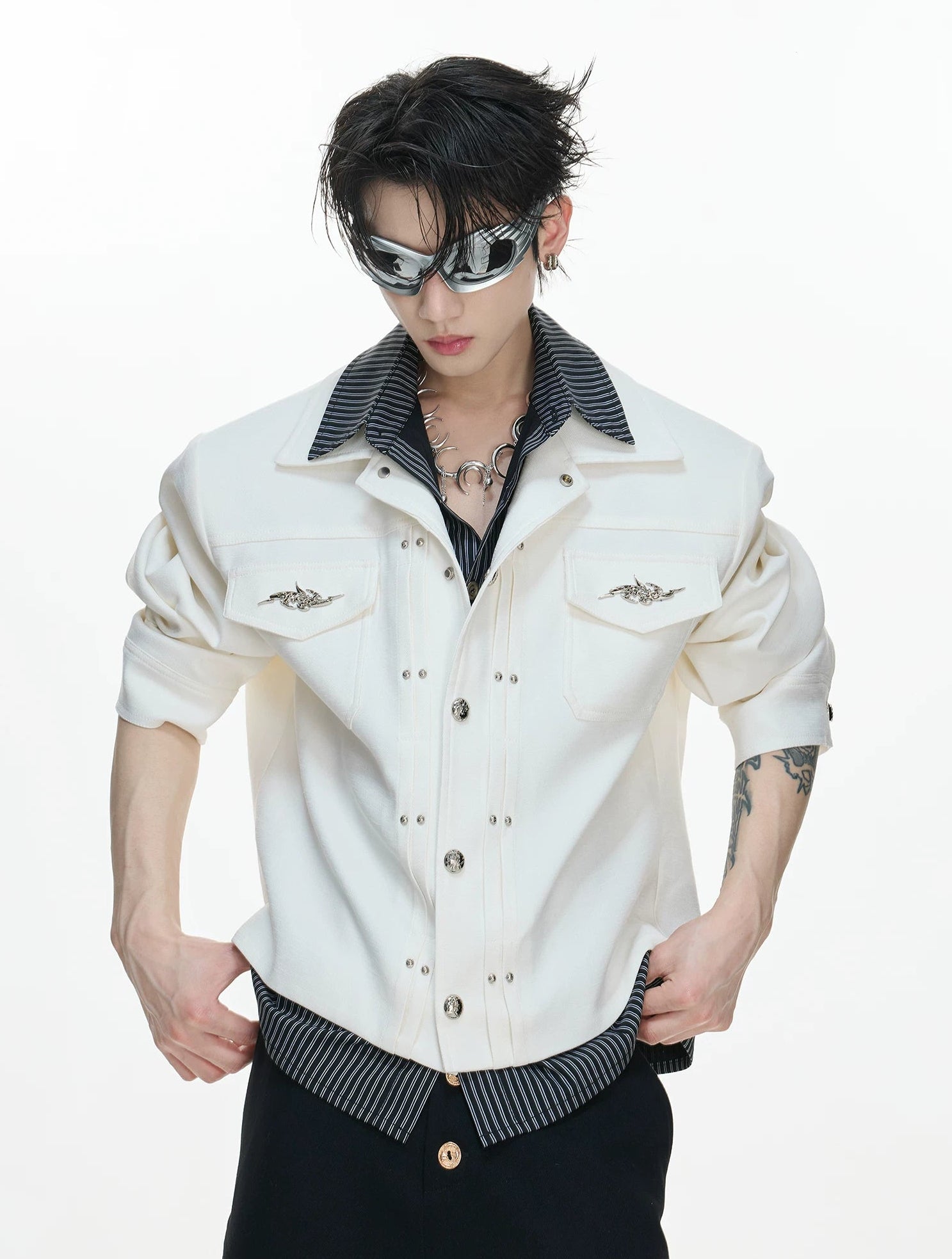 26s Feb.】Striped Faux-Layer Short Jacket