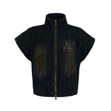 【25s Sep.】Street Style Short Stand Collar Denim Vest/jeans