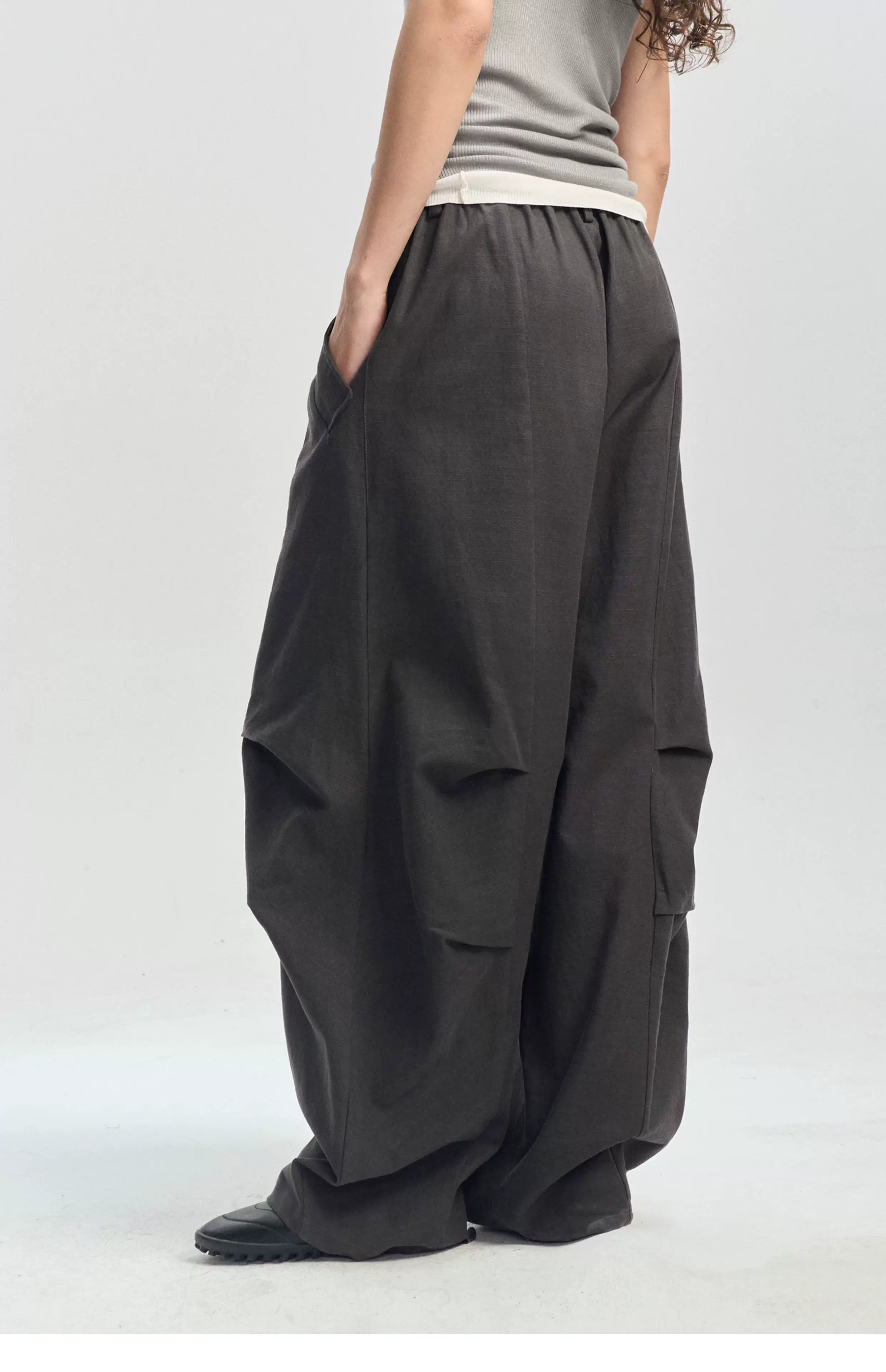 Pleated Wide-Leg Parachute Pants