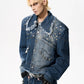 【25s Oct.】Distressed Raw-edge Metal Rivets Denim Jacket