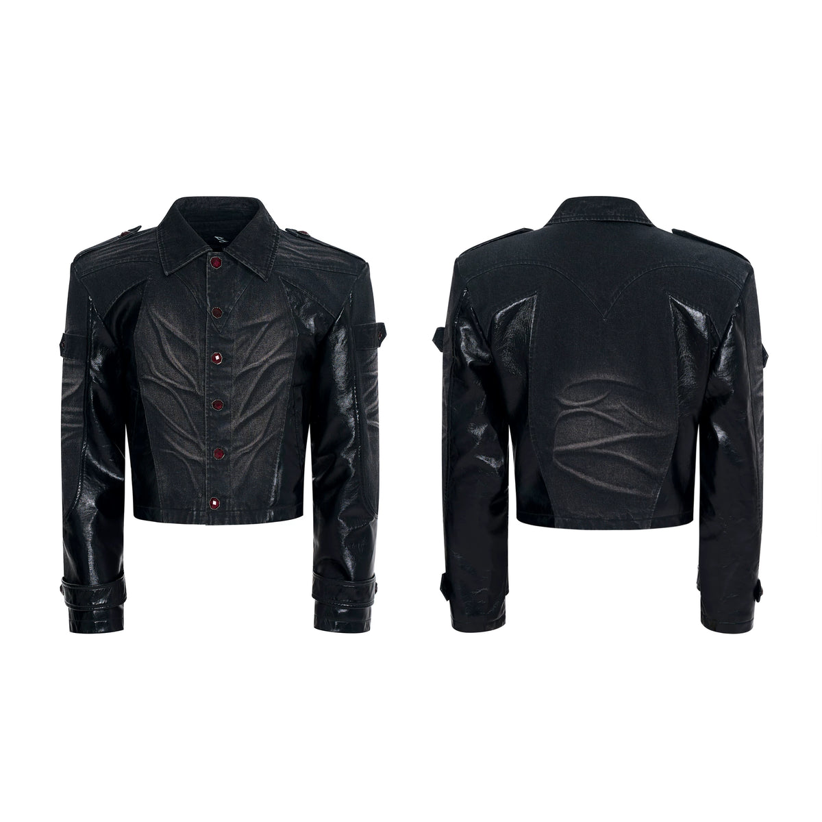 Short Pleated Patchwork Denim Jacket