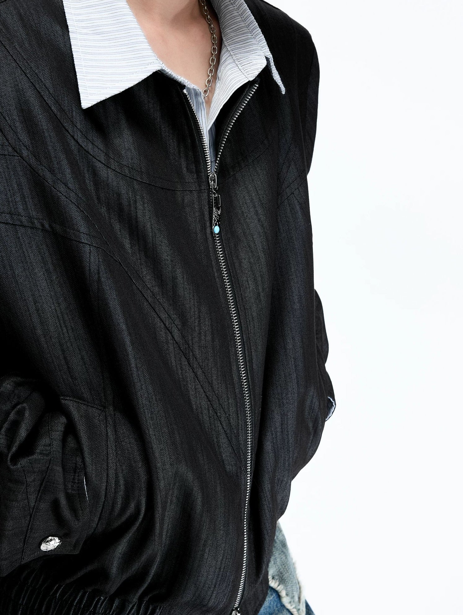 Pearlescent Striped Layered Shirt Jacket