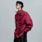 French Neckline Multi-layered Pleated Silk Scarf Shirt