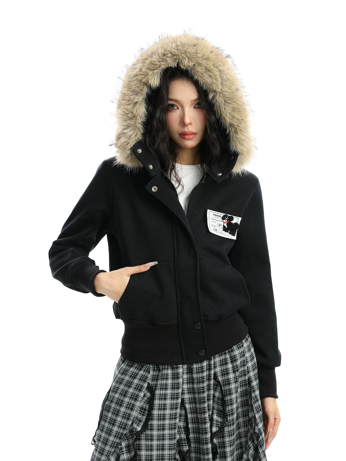 【25s Nov.】Detachable Fur-trimmed Camouflage Hooded Jacket