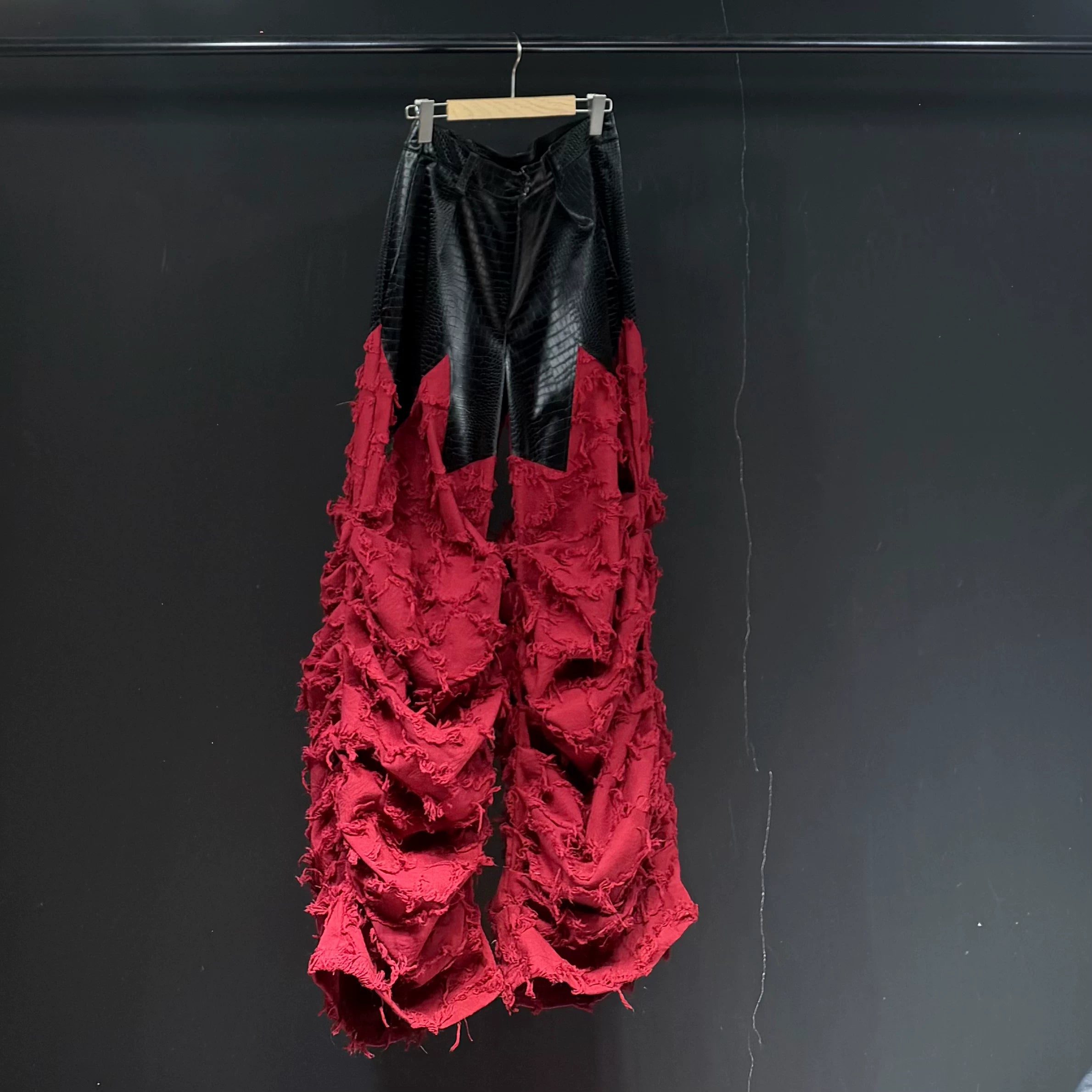 Patchwork Pleated Wide-Leg Pants