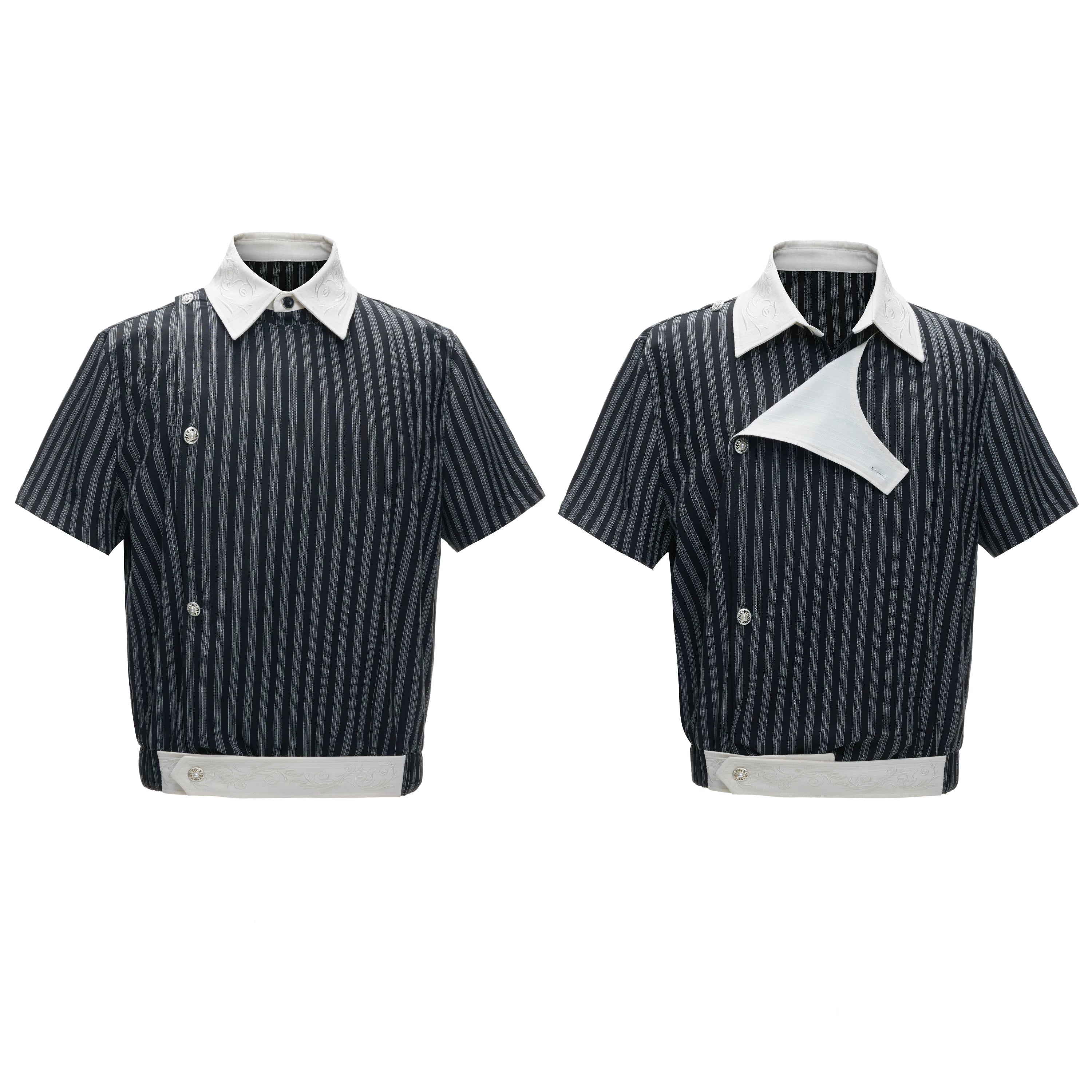 Embroidered Asymmetric Stripe Shirt Tee