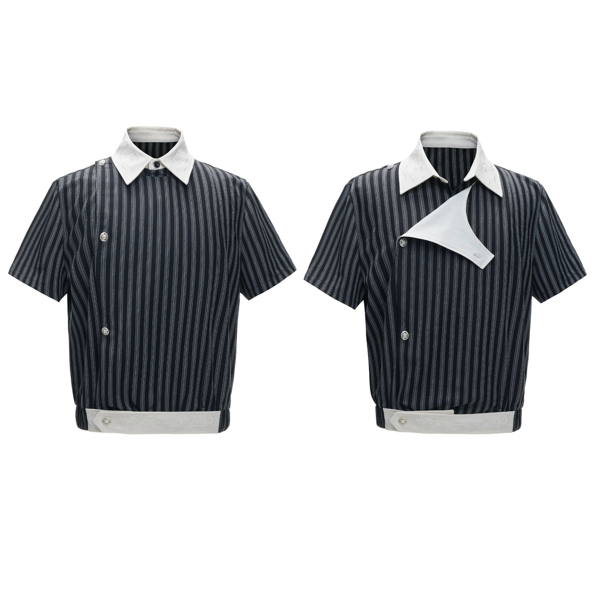 Embroidered Asymmetric Stripe Shirt Tee
