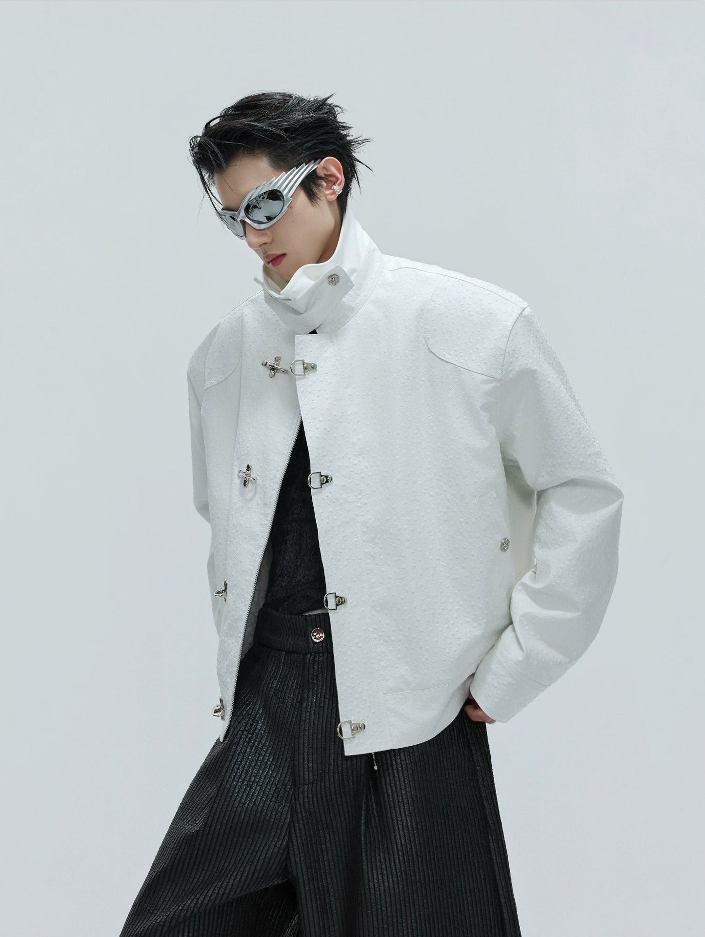 【25s Nov.】Ostrich Leather Aircraft Button Plush Leather Jacket