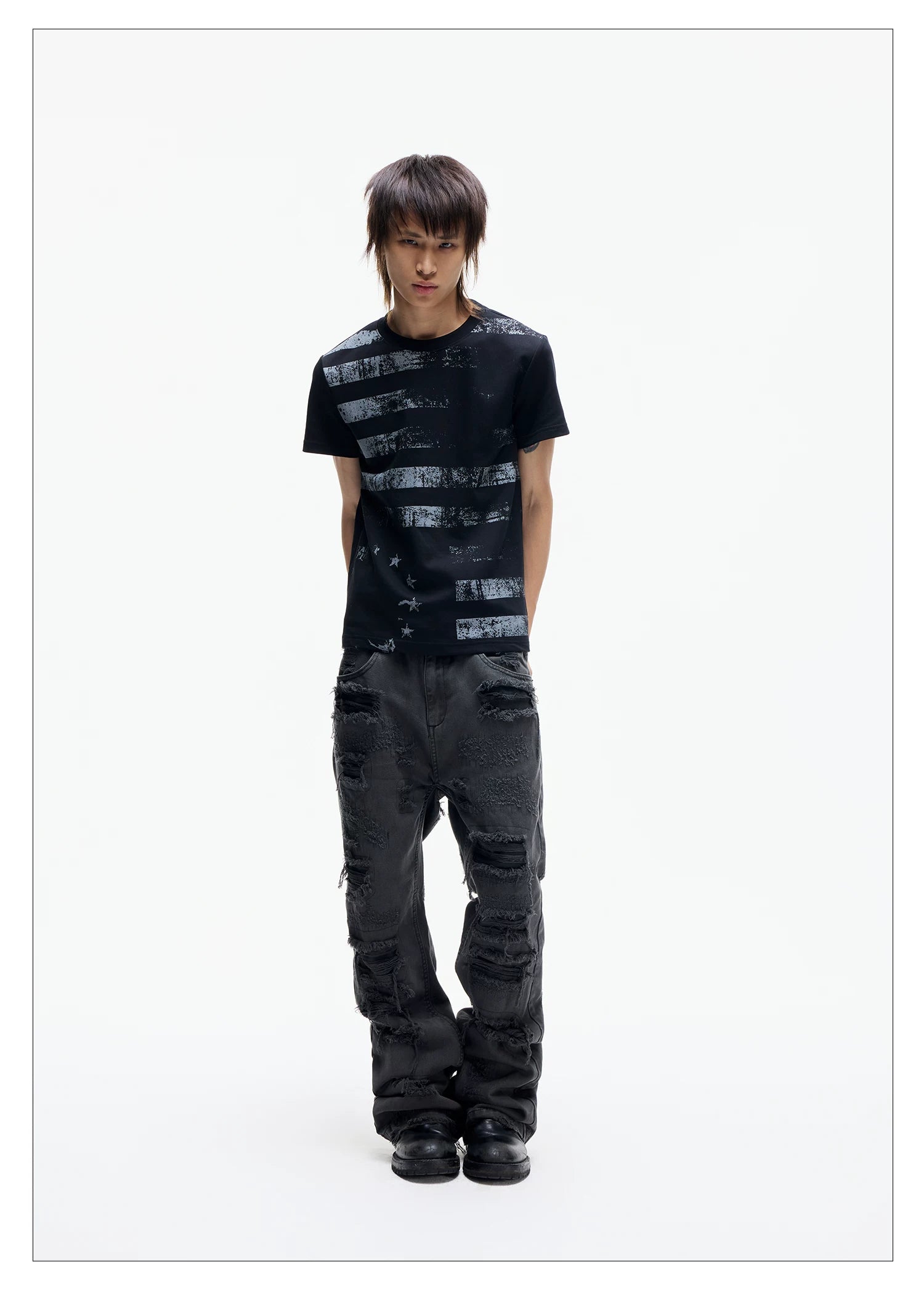 Distressed Raw Hem Slim Straight Jeans