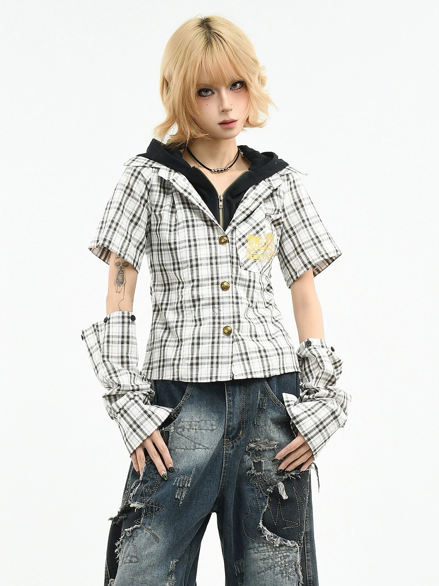 【26s Mar.】Detachable Sleeve Plaid Shirt