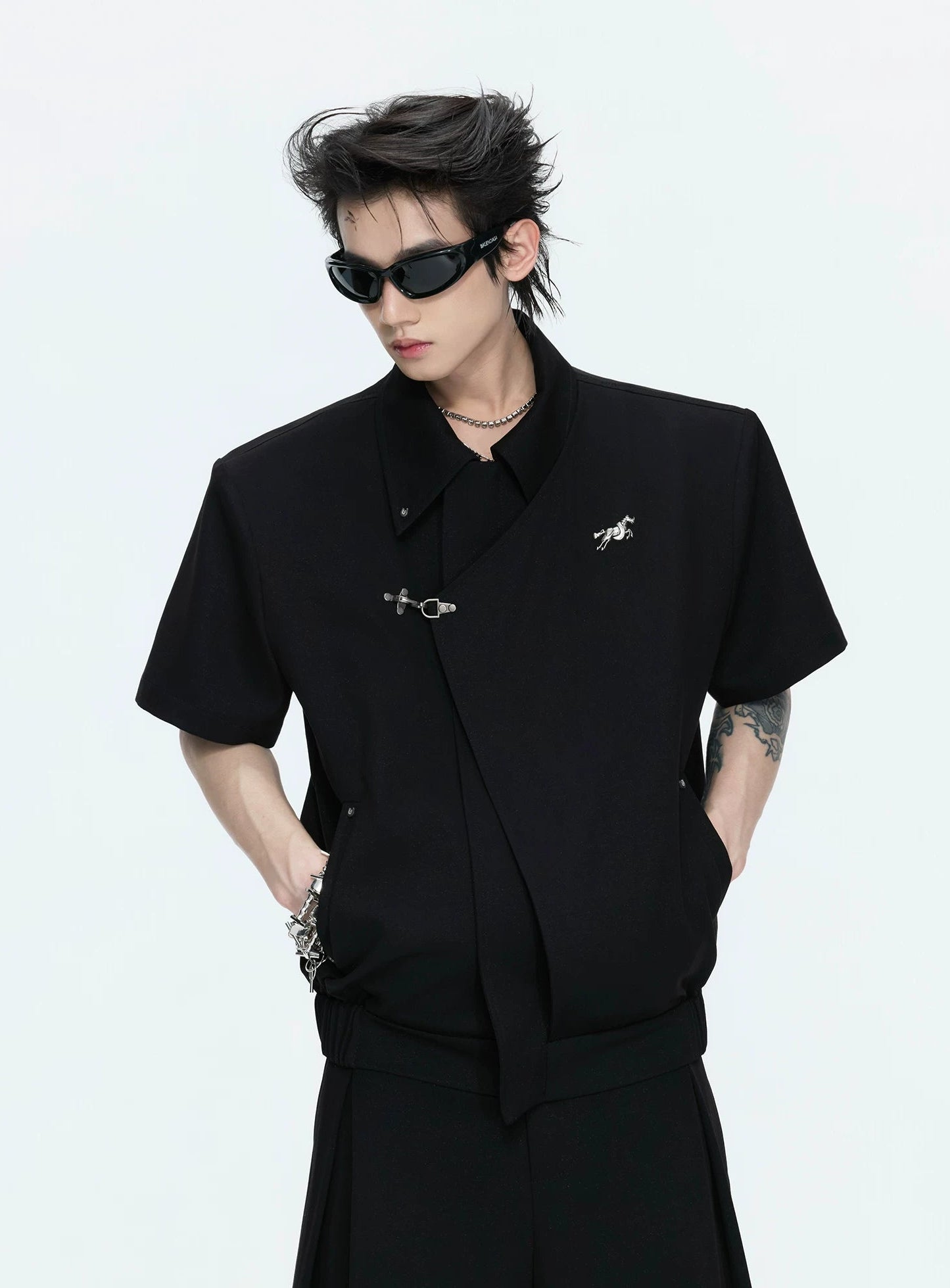 【26s May】Asymmetric Layered Cropped Shoulder Jacket Set